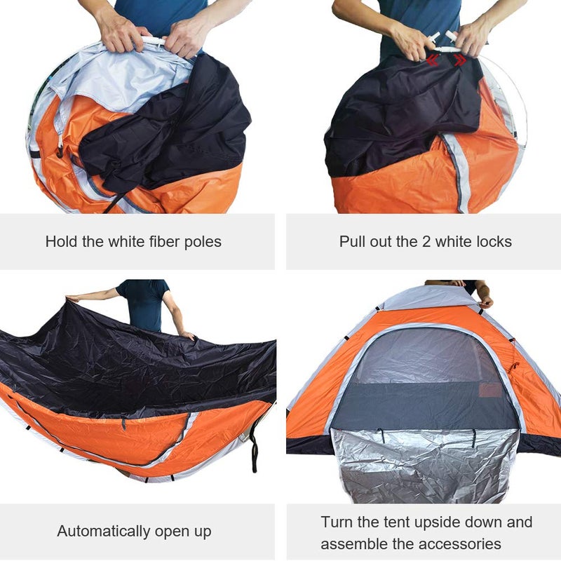 Ubon 3 Person Easy Assembly Instant Tent Sturdy Pop Up Tent Kids Outdoor Activities - Orange - Image 5